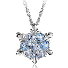 Blaue Kristall Schneeflocke 925 Silber Anhänger Halskette Schmuck